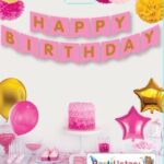 YAZI VARAKLI ZARF BANNER HAPPY PEMBE ALTIN