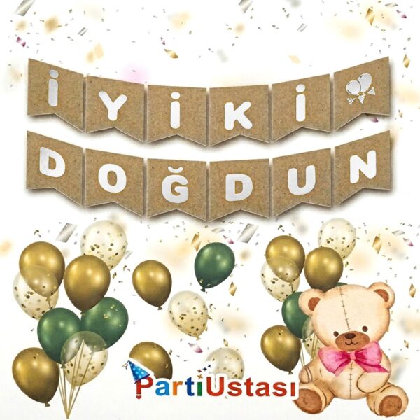 YAZI VARAKLI ZARF BANNER İYİKİ DOĞDUN KRAF GÜMÜŞ