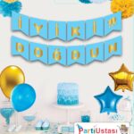 YAZI VARAKLI ZARF BANNER İYİKİ DOĞDUN MAVİ ALTIN