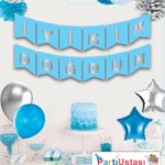 YAZI VARAKLI ZARF BANNER İYİKİ DOĞDUN MAVİ GÜMÜŞ