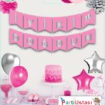 YAZI VARAKLI ZARF BANNER İYİKİ DOĞDUN PEMBE GÜMÜŞ